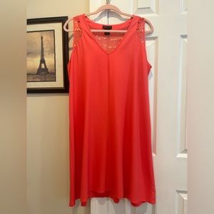 Melon Colored Sleeveless Dress with Crochet Detail